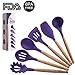 Maphyton Silicone Cooking Utensils, 6 Pieces Nonstick Heat Resistant Kitchen Tool Set BPA Free with Natural Wood Handle Purple