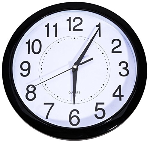 Bekith Non Ticking Round Quartz Wall Clock, Black (11.5 Inch)