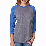 Next Level Apparel 6051 Unisex Tri-Blend 3 By 4 Sleeve Raglan - Vintage Royal & Premium Heather44; Large
