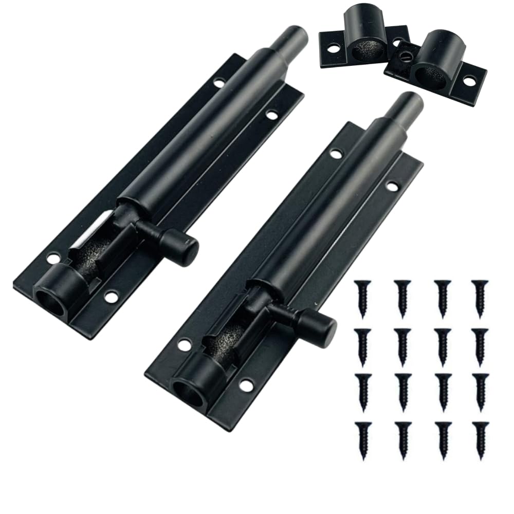 2 Pcs Shed Door Locks Heavy Duty Black Door Bolt Barrel Sliding Latch Lock Durable Slide Bolt with Screws for Shed Doors Gates and Outhouse Doors，Black (4 inch（100mm）)