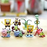 Spongebob Figures | Cake topper | 8 Figure Action Set |  Squidward Plankton Patrick Sandy Gary + Sponge Bob STICKERS By ToysOutLet_USA