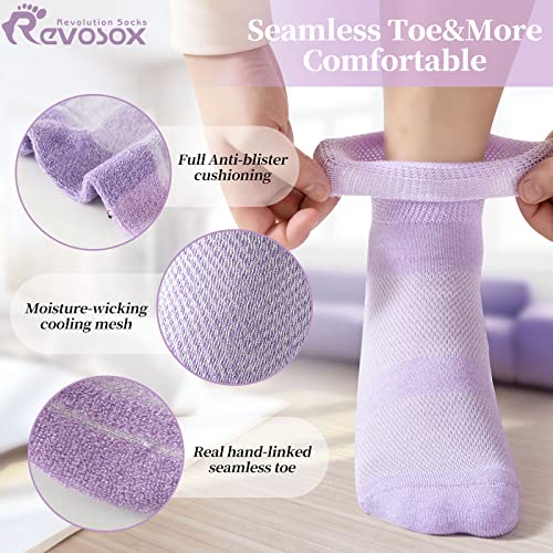 Revosoxs Diabetic Socks for Women Men,5 Pairs Bamboo Viscose Non Binding Diabetic Ankle Socks,Wide Seamless Socks 6-9 9-12