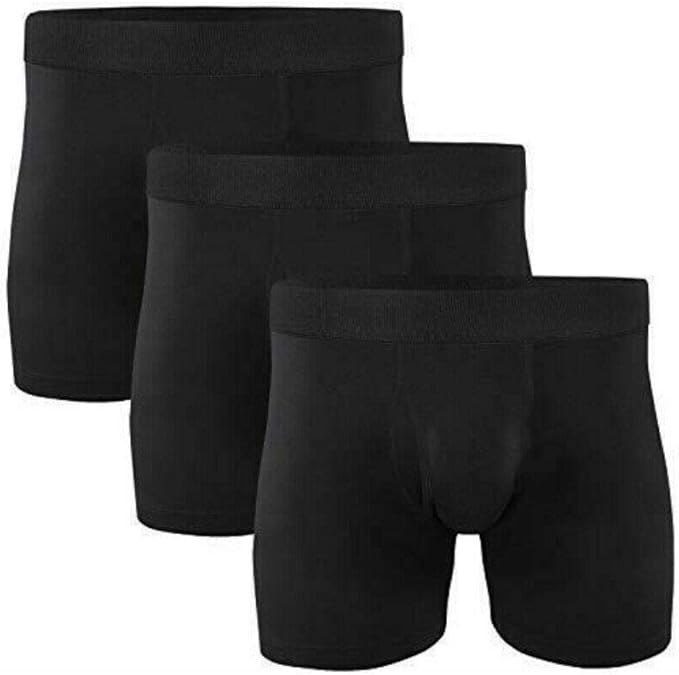 Men's Boxer Shorts Underwear Ribbed Cotton Black Boxers Pack of 3 Pairs