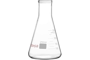 stonylab 1-Pack Glass 250 ml Heavy Wall Narrow Mouth Erlenmeyer Flasks with Heavy Duty Rim - (250ml Fits with StonyLab 7# Rubber Stopper)