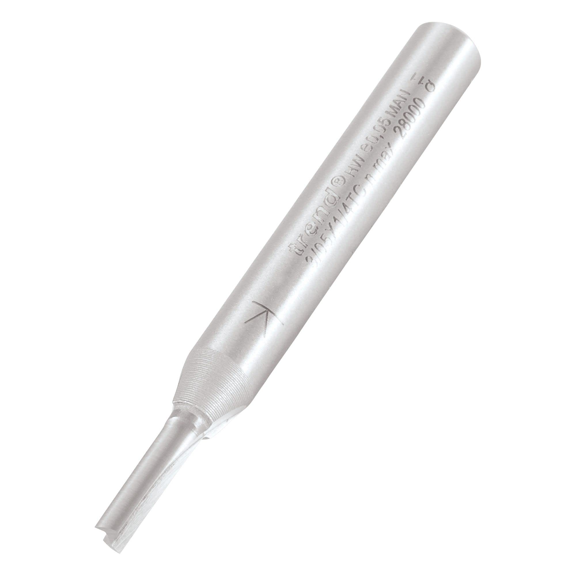 Trend Professional Straight Two Flute Router Cutter, 1/4 Inch Shank, 3mm Cut Diameter, 11mm Cut Length, Tungsten Carbide Tipped, 3/05X1/4TC