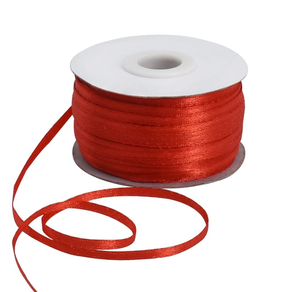 TONIFUL 3mm x 183m Red Thin Solid Satin Ribbon Giant Spool Double Face Woven Polyester Fabric Ribbons for Crafts Hanging Tags Invitation Card Balloons Bouquet Hair Gift Wrapping Party Decoration