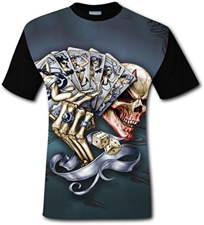Men's Skull Playing Cards T-Shirt Short Sleeves Tee Creative 3D Print L