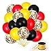70Pack Red Black Yeloow Balloons, 12 Inch Red Black Yellow Latex Balloons Premium Helium Quality Sequins Balloon For Party Supplies and Decorations(With Yellow Ribbon)