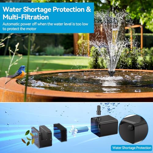 POPOSOAP Solar Water Fountain with Pond Filter Kit - 8W Solar Pump & 3000mAh Battery Backup, 8 Spray Modes & 1.5m Tubing for Outdoor Small Ponds, Bird Baths, Garden Water Features