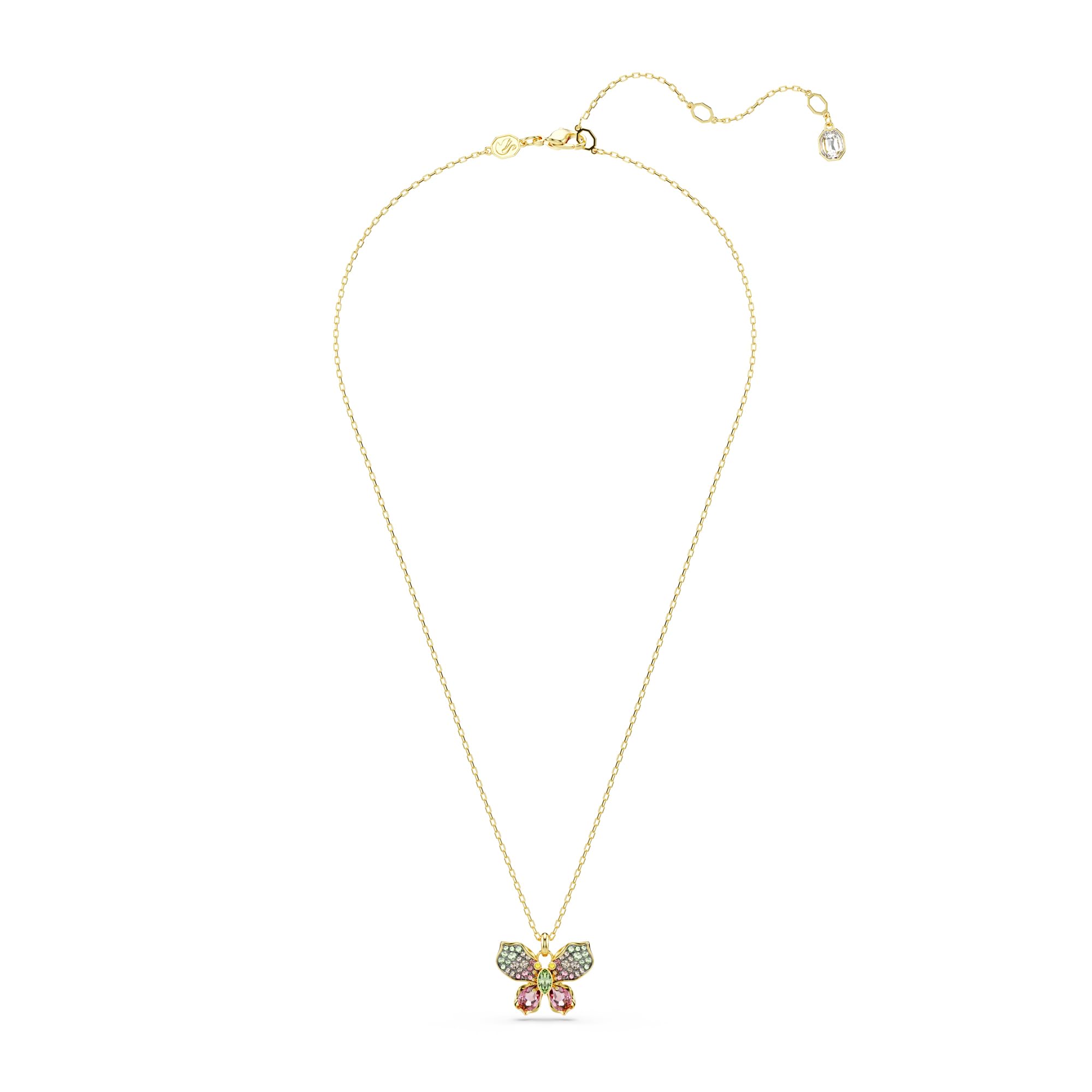 Swarovski Idyllia Pendant, Mixed cuts, Pavé, Butterfly, Multicolored, Mixed Metal Finish