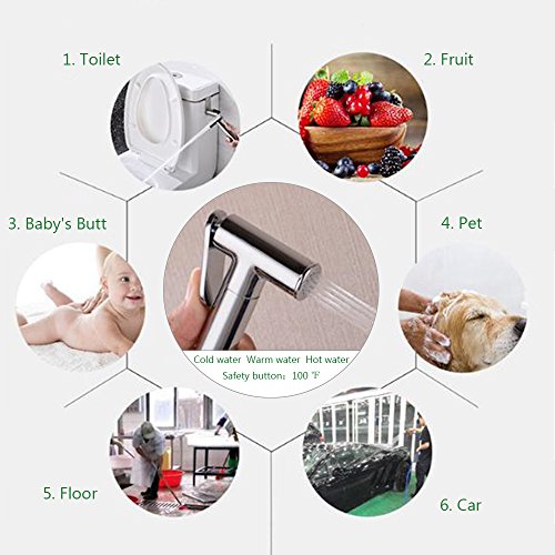 Fannybuy Thermostatic Cloth Diaper Kit Toilet Handheld Bidet Sprayer Set With Hot and Cold Mixing Valve Shattaf Chrome Scald Prevention(Thermostatic)