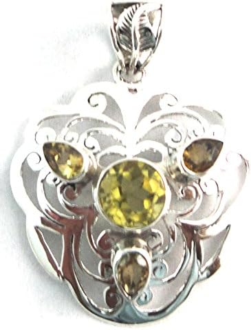 925 Sterling Silver Pendant Studded with Citrine, Lemon Quartz, 5.82gm, Length 1.68inch, Width 1.27inch