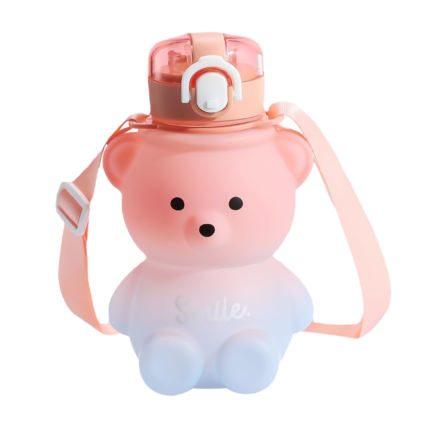 DUINIU Bear Straw Water Bottle - Children's Kawaii Water Cup With Shoulder Strap, Suitable For Kids And Women