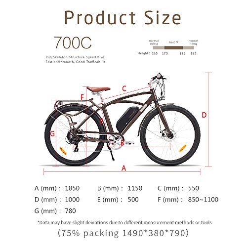 28" Electric City Bike Aluminum 7 Speed E-Bike, 48V Lithium Battery 750W Electric Bicycle for Adults (Coffee)