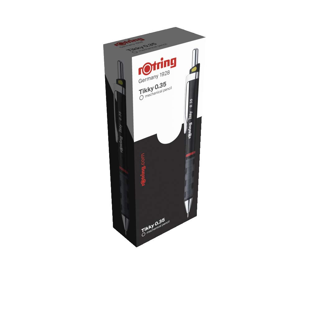 rOtring Tikky Mechanical Pencils, HB 0.35 mm, Black Barrels, 12 Count