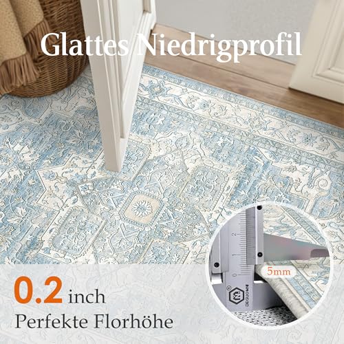 PureCozy Vintage Azul Alfombra Salon 160x230cm Habitacion Antideslizante Lavables en Lavadora Carpets Alfombras Tapete Sala Comedor Dormitorio Cocina Carpet Pelo Corto Rug Grande Rugs
