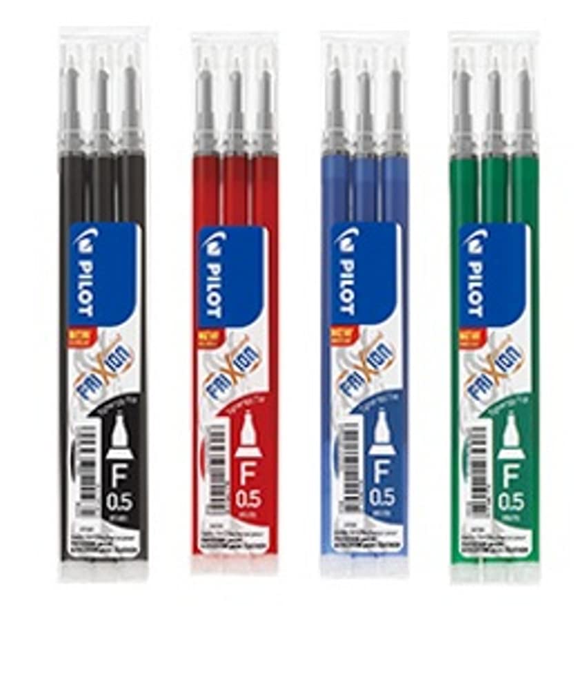 Pilot FriXion POINT Refills 0.5mm with Synergy Tips , (4 x Packs of 3) 1 Pack of Black, Blue, Red, Green Supplied