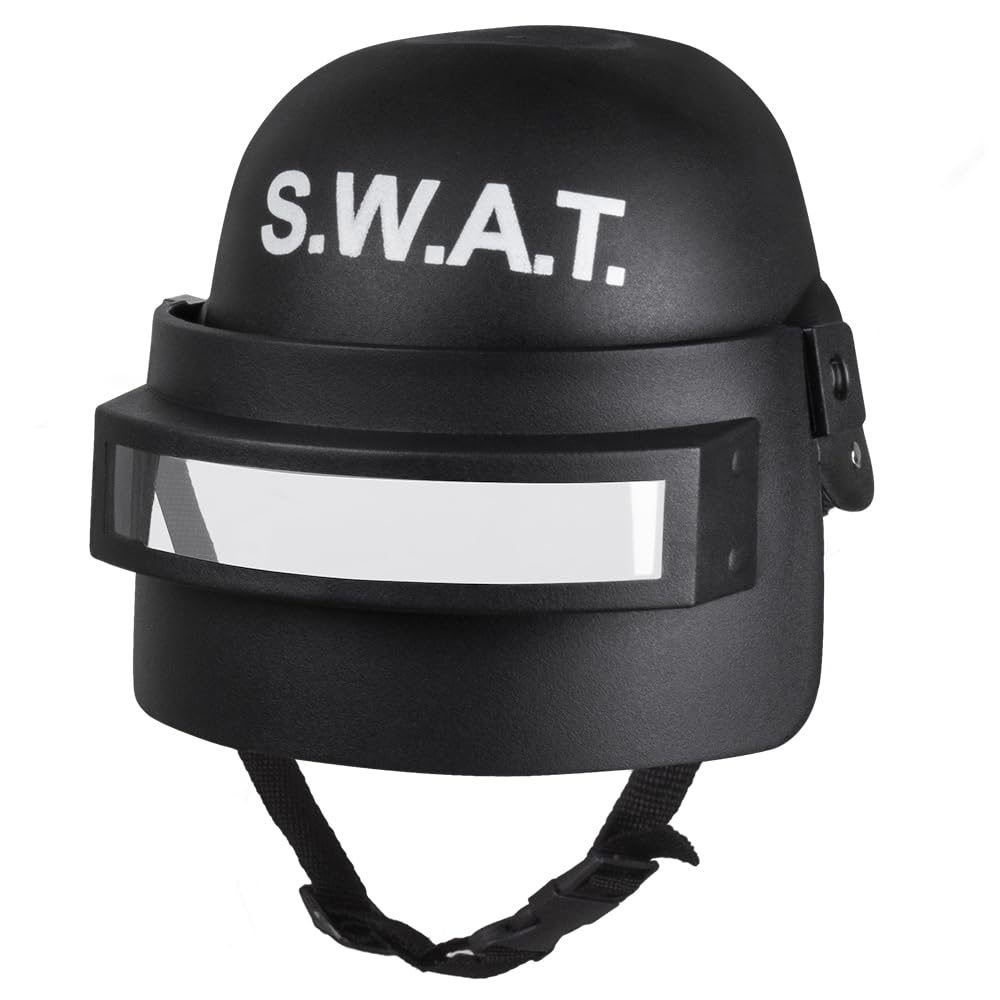 Boland 01408 SWAT Deluxe Children's Helmet with Visor, Black/White, Chin Strap, Fold-Up, Carnival, Halloween, Theme Party, Birthday, Fancy Dress (Black)