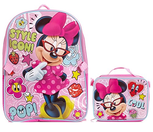 Disney's Minnie Mouse Style Icon 16" Girls Backpack and Insulated Lunch Bag - Kids
