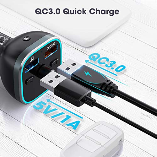 VT FM Transmitter for Car, Bluetooth 5.0 Car Radio Audio Adapter with QC3.0 Quick Charge & 6 RGB Colorful Light, MP3 Player Car Charger Support Hands-Free Calling, USB Drive, TF Card,Black