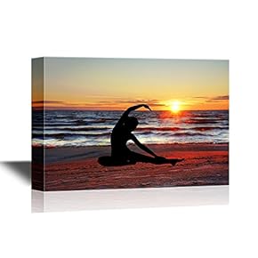 Canvas Wall Art - Woman Practicing Yoga on The Beach at Sunset - Gallery Wrap Modern Home Art | Ready to Hang - 12x18 inches