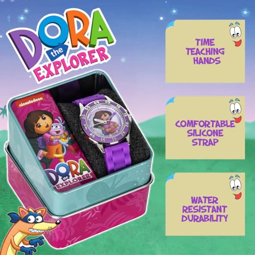Accutime Dora the Explorer by Nickelodeon Analog Quartz Watch for Kids – Purple Time-Teaching Watch with Easy-Read Dial