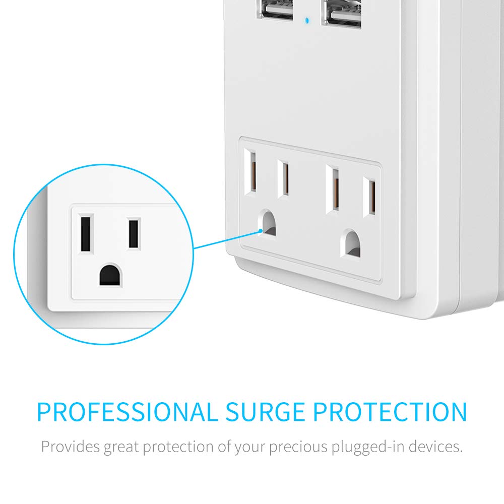 Multi Wall Outlet USB Wall Charger with Phone Holder Outlet Extender Surge Protector with Dual Outlets and Dual USB Ports (White)
