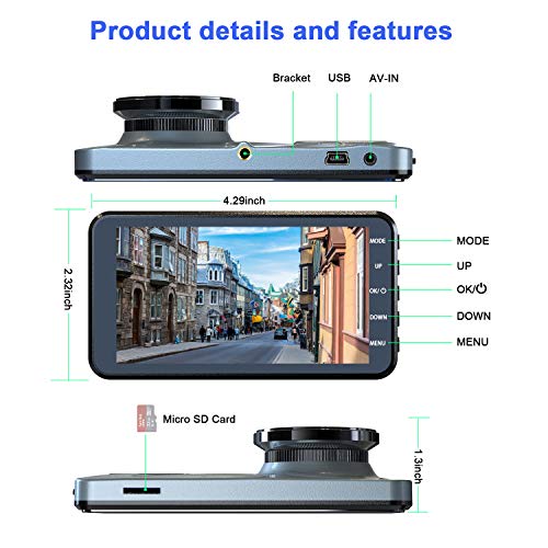 Dual Dash Cam Car Camera - Contain 32GB SD Card,Full HD 1080P Dash Camera for Cars,4"IPS Screen Dual Wide Angle Lens Car Dash Camera,G-Sensor,Cycle Recording,Parking Monitoring.(2019 Upgraded Version)