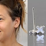 Tiny Cross Stud Earrings Sterling Silver, Cartilage 4mm 0.176 inches, X earrings, Unisex Stud Earrings