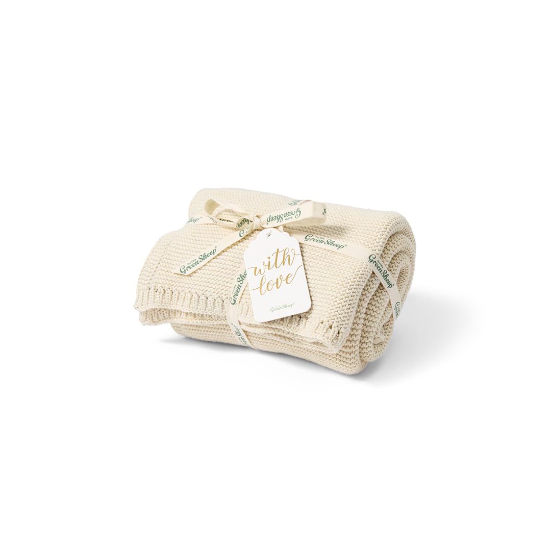 The Little Green Sheep Organic Knitted Cellular Baby Blanket, Lightweight & Breathable 75x75cm Blanket, Linen