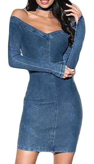 long sleeve denim bodycon dress