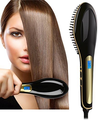 NASV-100 Electric LCD Ceramic Massager Hair Straightener Anti Scald Comb Brush - Professional Fast Hair Straightening Instant Heating Detangling Paddle Styling Tool (Black) by NASV