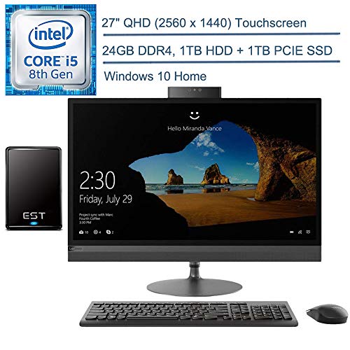 2020 Lenovo IdeaCentre 520 27″ QHD Touchscreen All in One Desktop Computer, 8th Gen Hexa-Core i5-8400T (Beats i7-7700T), 24GB DDR4, 1TB HDD + 1TB PCIE SSD, Windows 10 + EST 500GB External Hard Drive