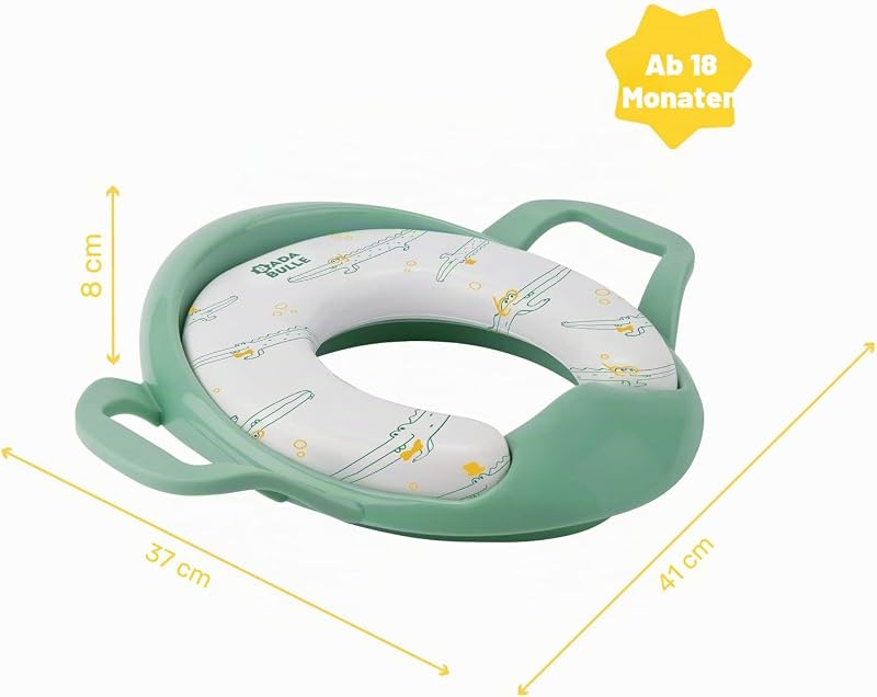 Toilettensitz Kinder mit Griffen & weichem Sitz - Rutschfester Toilettenaufsatz mit Krokodil-Motiv - Ergonomischer Toilettensitz - Universell passend - Leicht zu reinigen - 18 Monate +