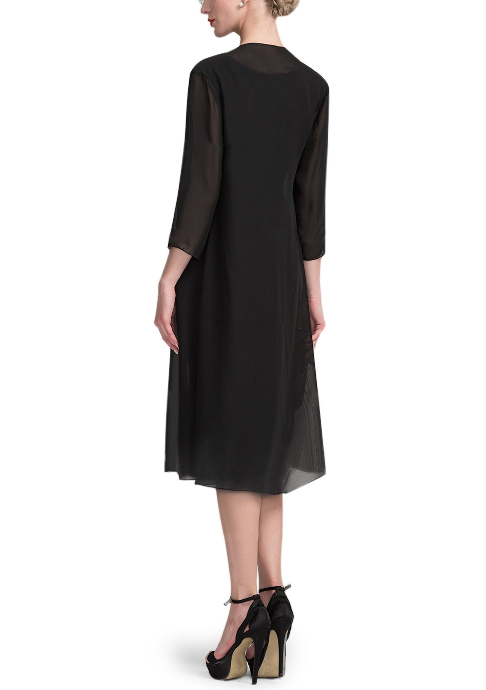 Doramei Women's Spring Knee Length Mother of The Bride Dress High Neckline Jacket Long Sleeve