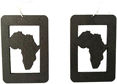 Africa Squared Earrings / Natural Hair / African American Woman Earring / Wood Jewelry