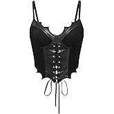 SHENHE Women's Y2k PU Leather Lace Up Spiderweb Lace Gothic Corset Bustier Cami Tank Top