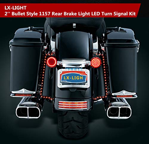 LX-LIGHT Pair 2'' Bullet Style Rear Brake Light LED Turn Signal Kit with 1157 Base for Harley Honda Yamaha Motorcycles