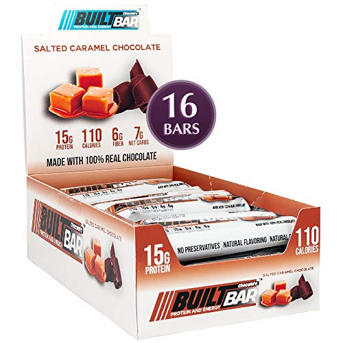 Built Bar - Salted Caramel Chocolate Protein Bar - High Protein - Low Calorie - Low Fat - High Fiber - Energy Snack Bar - 16/Box