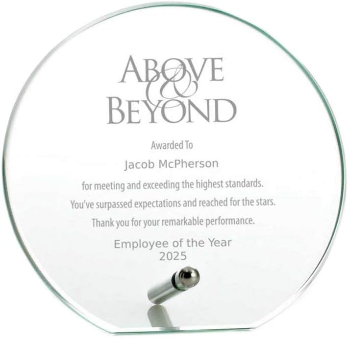 Baudville Engraved Plaque - Jade Glass - Award for Employees - Personalized Engraving Up to Three Lines and Pre-Written Verse Selection - Comes in Gift Box