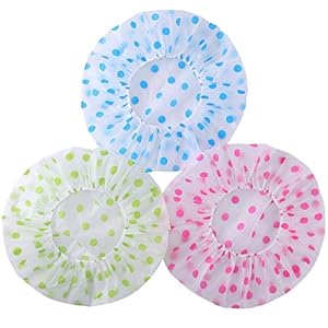 Woospa Shower Caps for Women/Men 3 Pack Waterproof & Reusable Bath Cap 30cm Width with Elastic Band (Pack of 3)