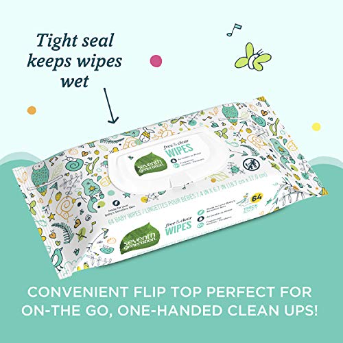 Seventh Generation Baby Wipes, Free & Clear with Flip Top Dispenser, 64 count