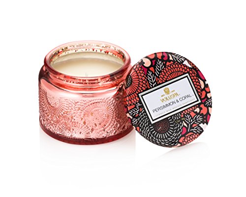 Voluspa Persimmon and Copal Small Embossed Glass Jar Candle, 3.2 ounces