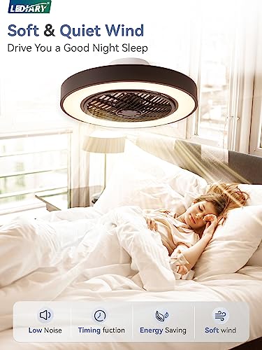 LEDIARY 20 Inch Low Profile Ceiling Fans With Lights, Led Bladeless Ceiling Fan, Remote Control Enclosed Flush Mount Ceiling Fan With Timming, 3000-6000K, 6 Wind Speed, 3000LM, 57W-Black