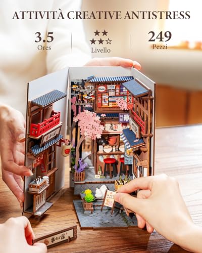 Rolife Book Nook DIY Miniature Kit to Build Booknook Sakura Wine Alley 3D Wooden Puzzle with Lights Decoration Bookcase Home Modeling to Build Adults Diorama Model Making
