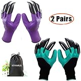 Garden Genie Gloves, Waterproof Garden Gloves with Claw For Digging Planting, Best Gardening Gifts for Women and Men. (Purple-Green)