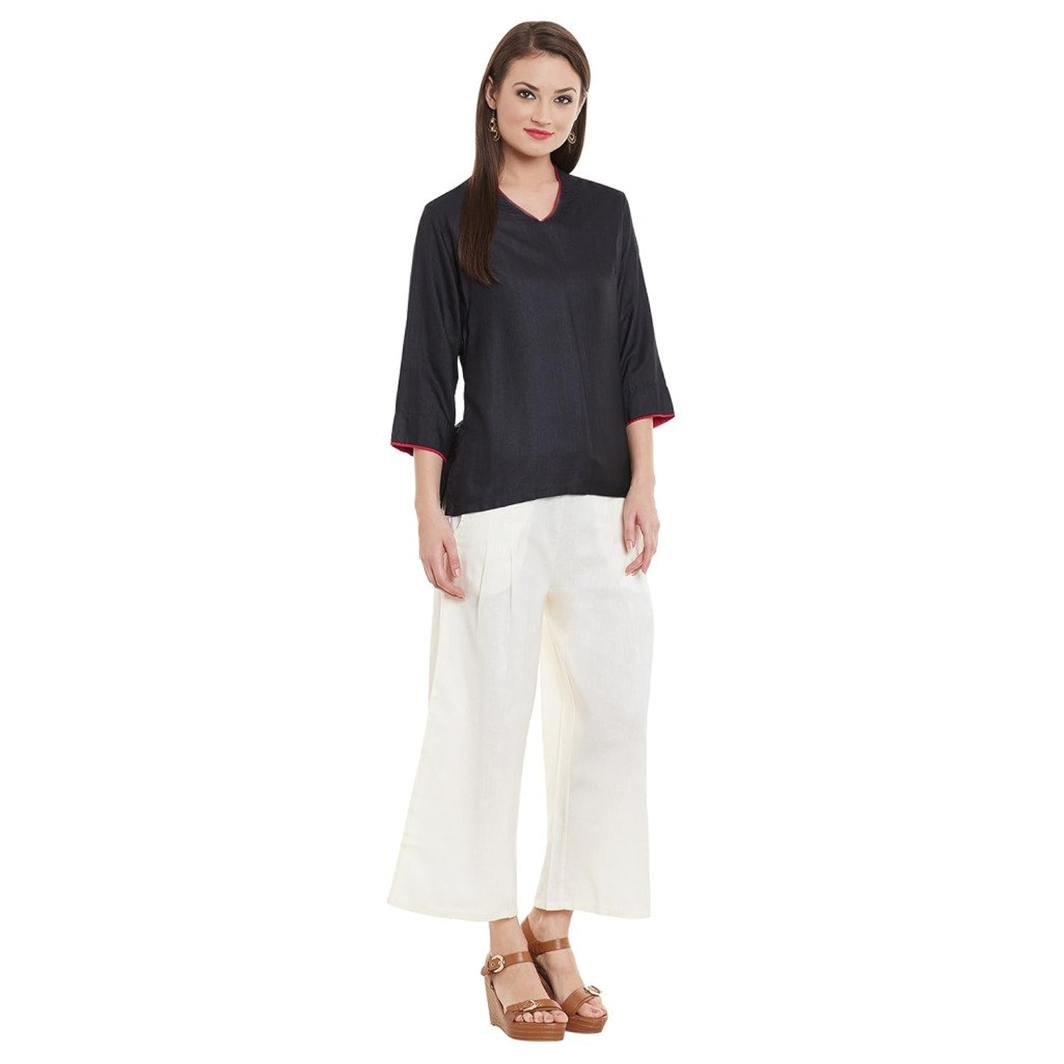 bitterlime women's cotton solid palazzo trousers