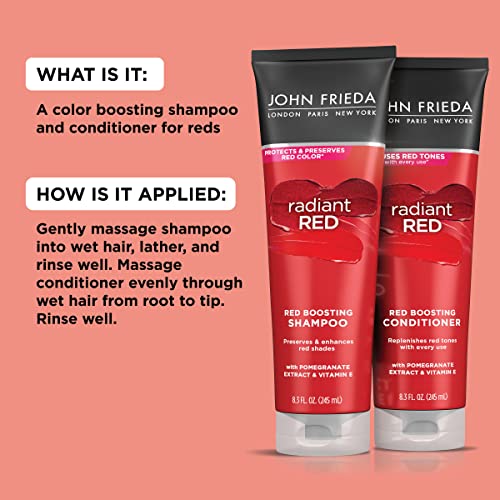 JOHN FRIEDA RADIANT RED SHAMPOO & CONDITIONER BUNDLE, ENHANCING SHAMPOO & CONDITIONER, HELPS ENHANCE SHADES, WITH POMEGRANATE AND VITAMIN E