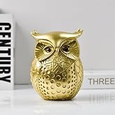 LINZHEN Mesmerizing Gold Owl Ornament: Resin Statue for Elegant Home and Office Decor - Perfect for TV Cabinet, Porch, Bookshelf, Living Room, and Entryway - Ideal Tabletop Accent for Christmas