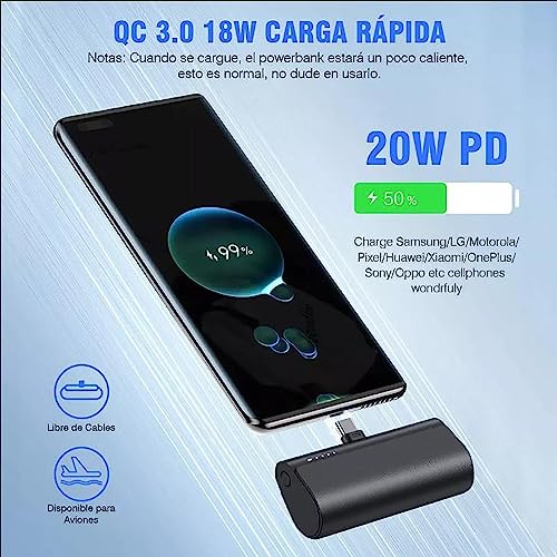 DUPWAY Mini Power Bank 5000 mah, 20W Carga Rápida Batería Portátil Externa Cargador Portátil Bancos de Energía Portátiles Pila Cargador Compatible para iPhone, Samsung, Xiaomi(1PC-Tipo C)